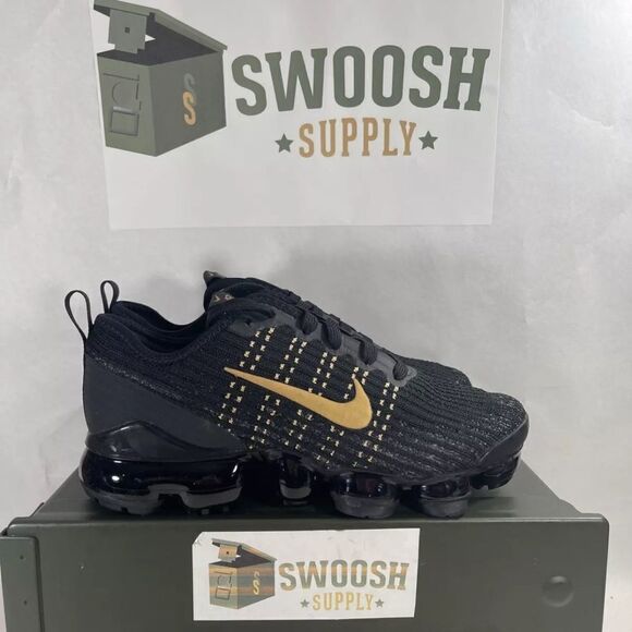 Nike Air VaporMax Flyknit 3 GS 'Black Gold' BQ5238-004 Size 4Y / Wmns Size 5.5